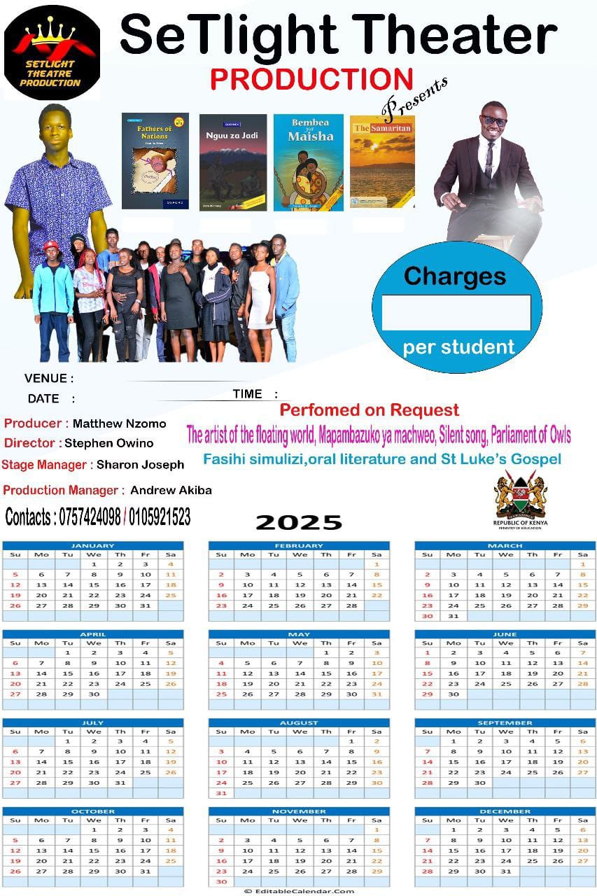 Poster design for a production company performing literature setbooks in schools, promoting educational theatre and creativity.