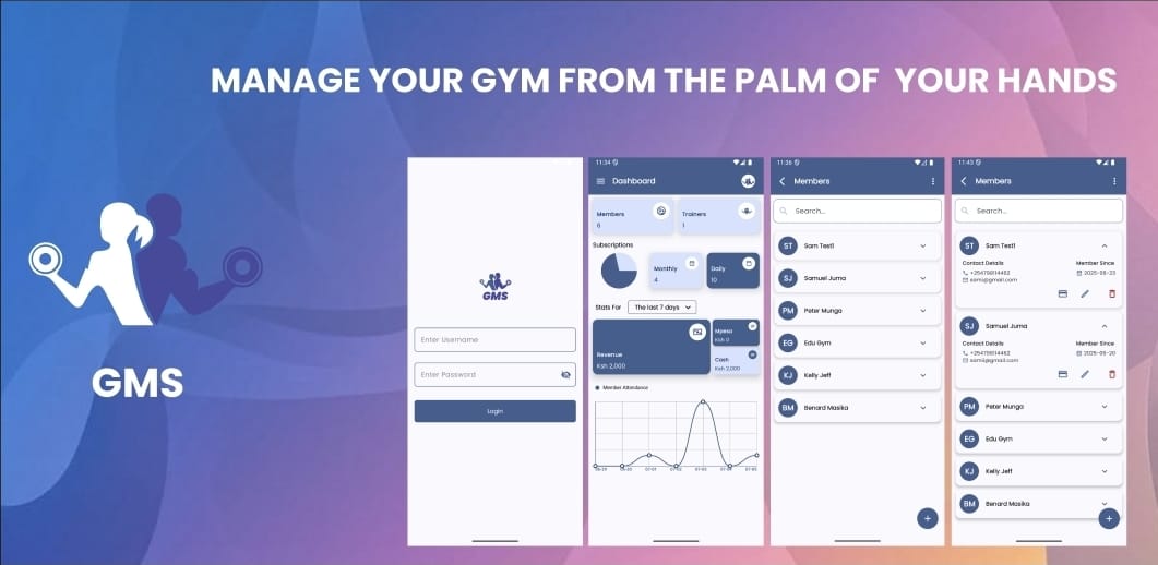 Custom gym app design and development featuring workout tracking, membership management, and fitness goal analytics