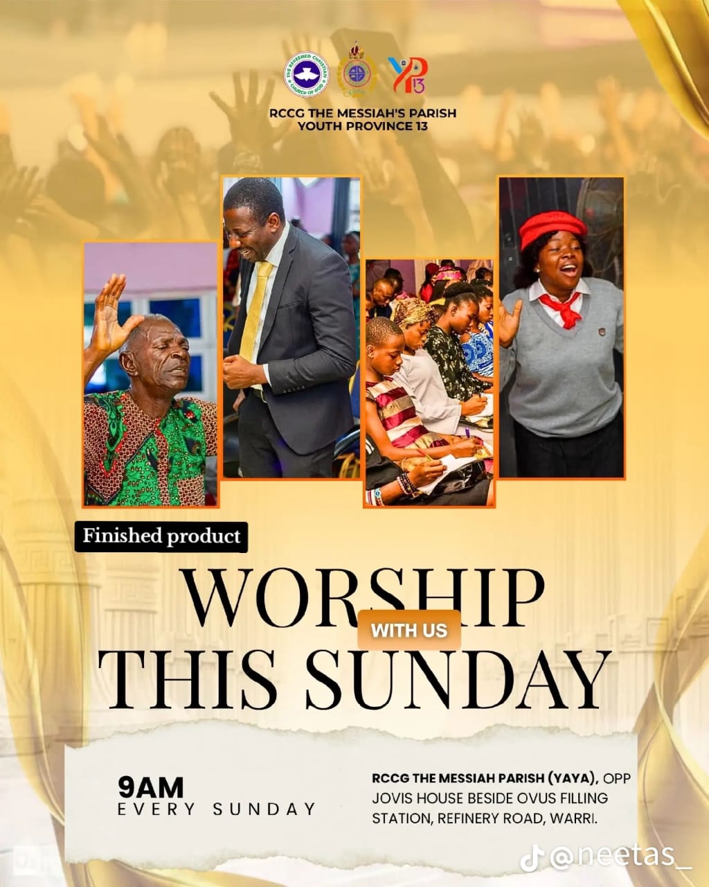Church fellowship poster design promoting faith and community event.